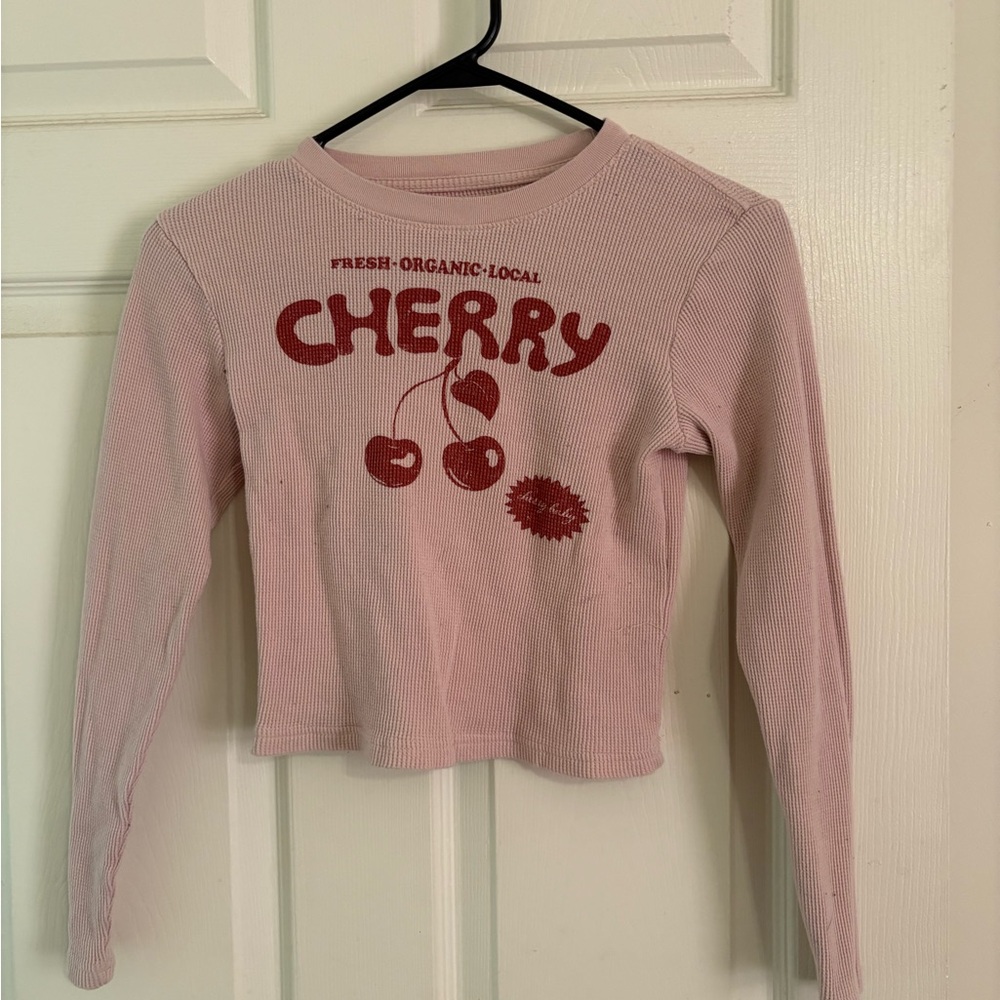 Source Unknown Pink Crop Top with Cherry Graphic